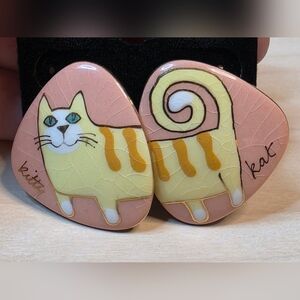 Unique And Whimsical Laurel Burch 90s Style Cat Or Kitty Kat Pierced Earrings